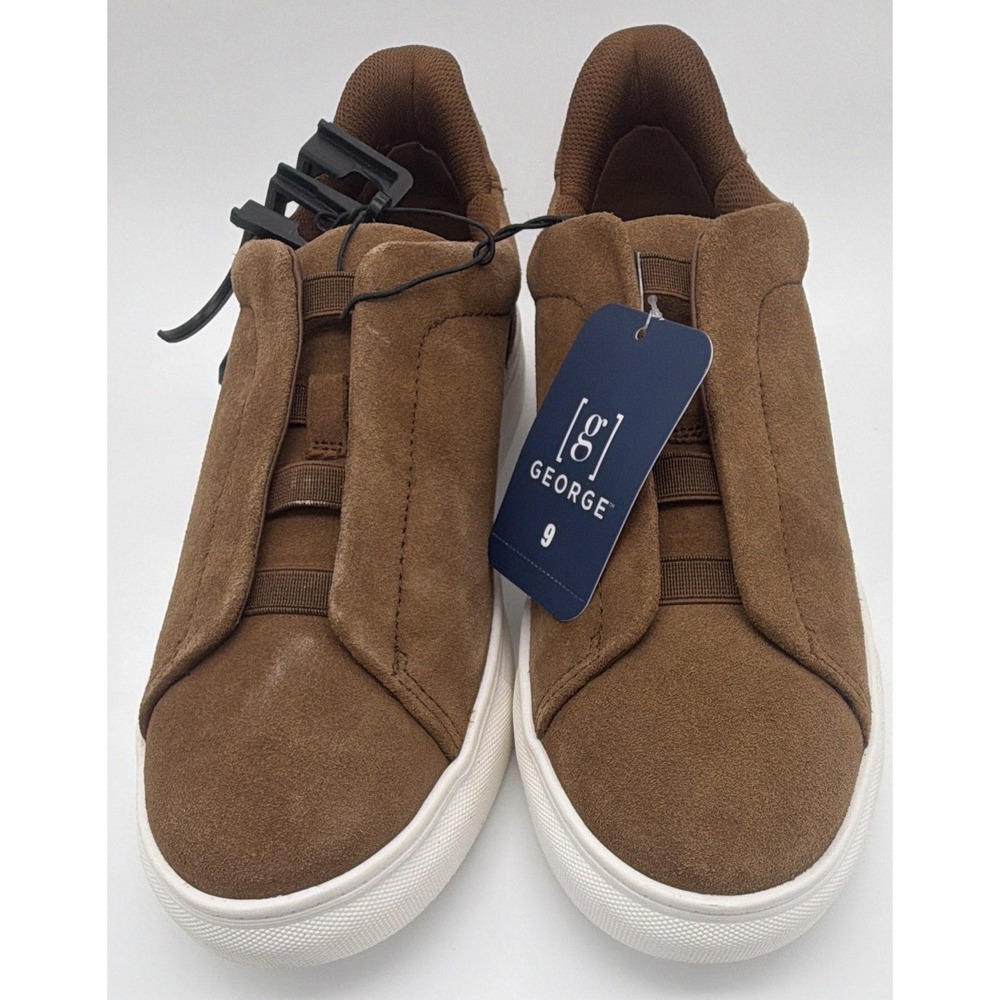 George Men Shoes Brown Suede Genuine Leather Upper Non Marking Sneaker Size 9